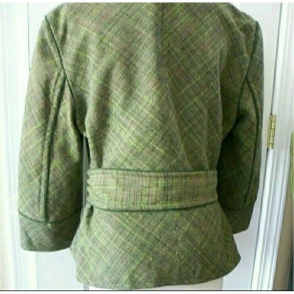 TWEED BLAZER BELTED TAILORED GREEN WOOL BLEND BELTED COAT SIZE 12 WOMENS SZ 12 - Picture 4 of 7